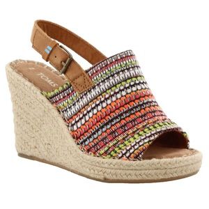 Toms Monica Espadrille Wedges Woven Peep Toe